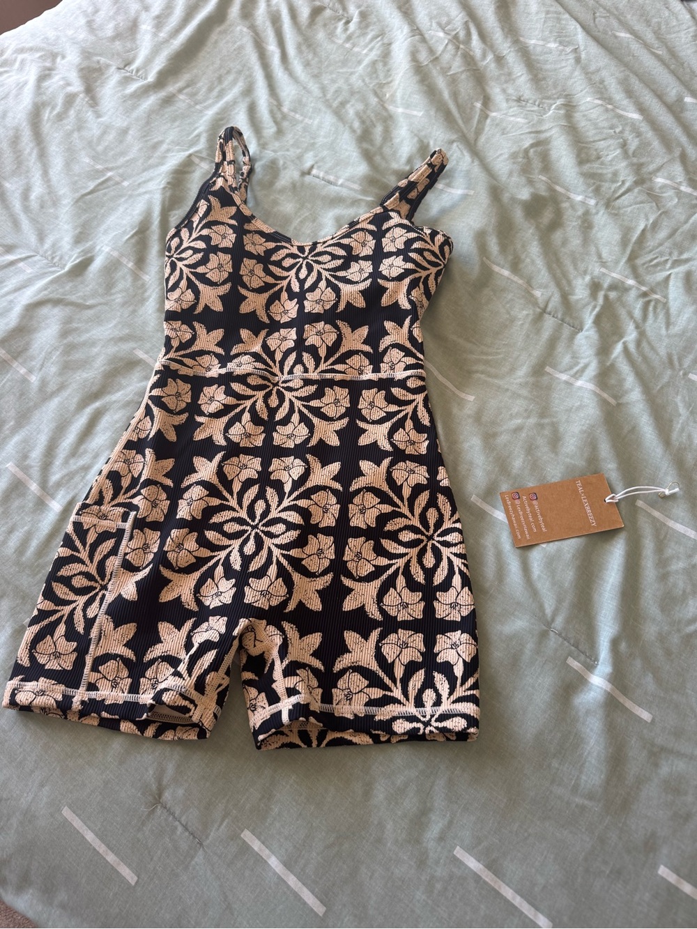 ABT x LezBreezy black/beige puakenikeni quilt romper